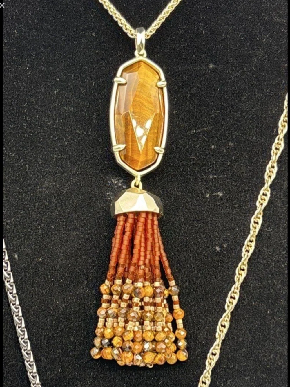 Kendra Scott  Eva Gold Long Pendant Necklace in Brown Tiger's Eye 2474